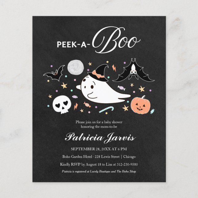 Lámina Invitación de Baby Shower a Peek-A-Boo Budget Hall (Anverso)