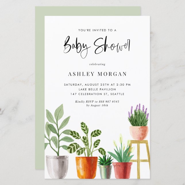 Lámina Invitación de Baby Shower a plantas con manchas de (Anverso / Reverso)