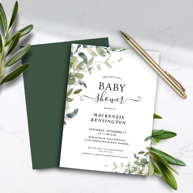 Lámina Invitación de Baby Shower a Sucultor de Eucalipto  (Budget Eucalyptus Succulent Baby Shower Invitation)