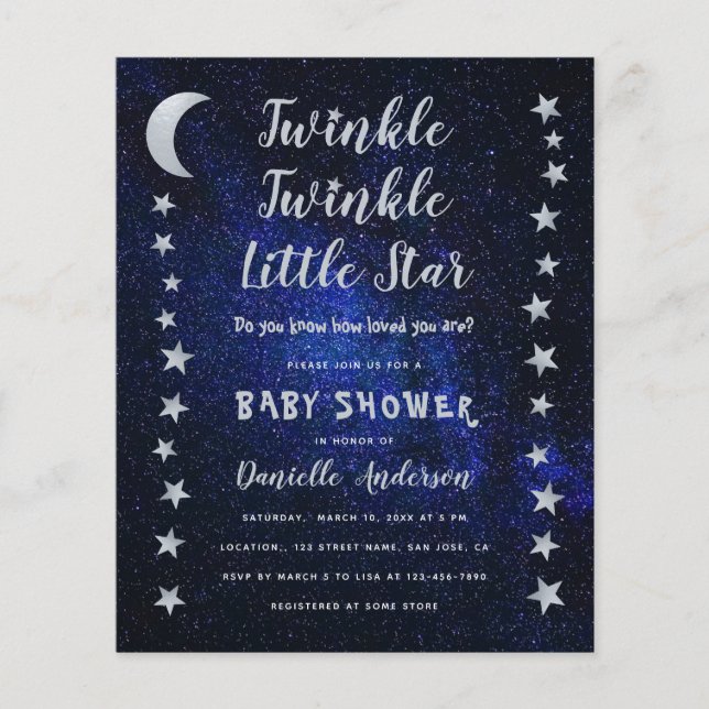 Lámina Invitación de Baby Shower a Twinkle Little Star Bu (Anverso)