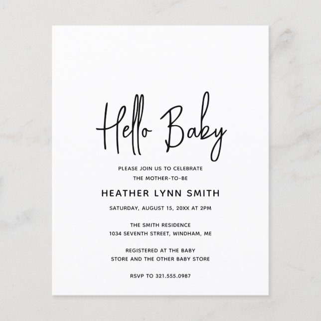 Lámina Invitación de Baby Shower a un presupuesto para be (Anverso)