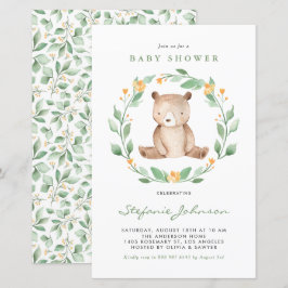 Lámina Invitación de Baby Shower a Watercolor Bear Green