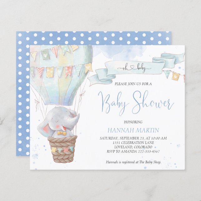 Lámina Invitación de Baby Shower al Elephant Budget de Ni (Anverso / Reverso)