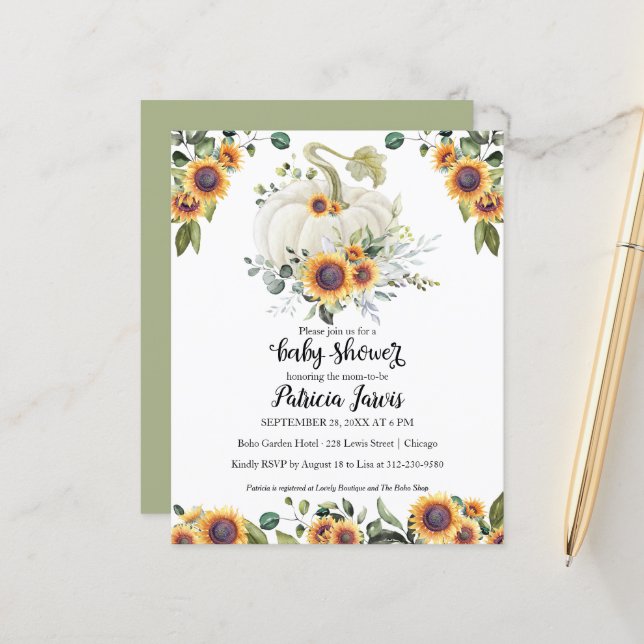 Lámina Invitación de Baby Shower al presupuesto de calaba (Anverso/Reverso In Situ)
