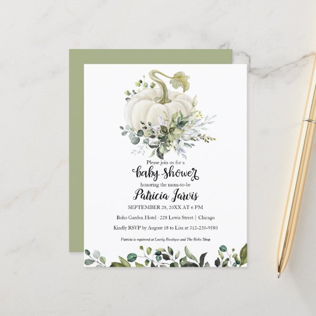 Lámina Invitación de Baby Shower al presupuesto de calaba (Anverso/Reverso In Situ)