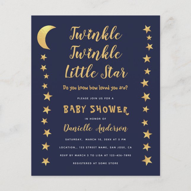 Lámina Invitación de Baby Shower al presupuesto de oro az (Anverso)