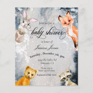 Lámina Invitación de Baby Shower Animales Bosque Invernal