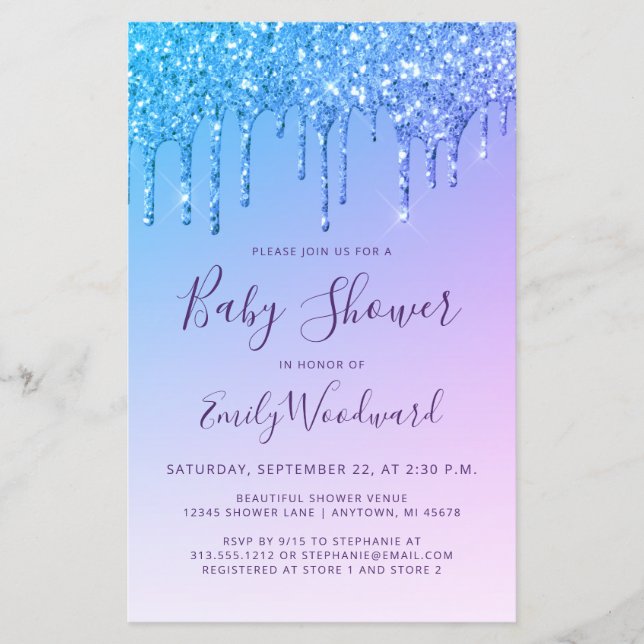 Lámina Invitación de Baby Shower Arcoíris con Brillo Econ (Anverso)