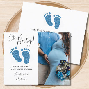 Lámina Invitación de Baby Shower azul para parejas fotogr