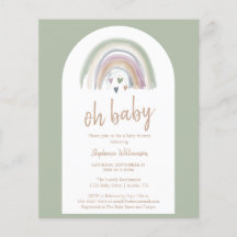Invitación de baby shower boho arco verde salvia p