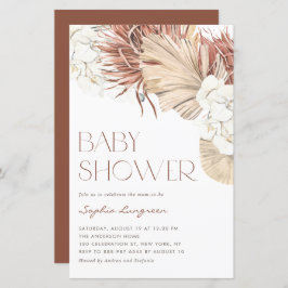 Lámina Invitación de Baby Shower Boho Dried Palm y Orchid