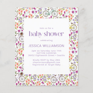 Lámina Invitación de Baby Shower Boho en Bicicleta Floral