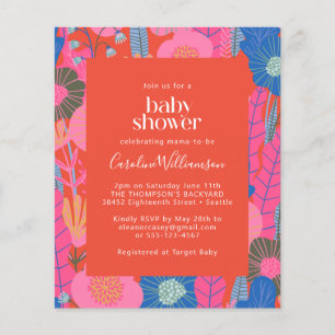 Lámina Invitación de baby shower boho floral roja económi