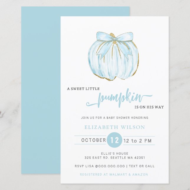 Lámina Invitación de Baby Shower Bow Blue Bow Boy (Anverso / Reverso)
