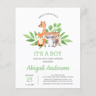 Lámina Invitación de Baby Shower BUDGET Woodland Es un Ni