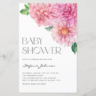 Lámina Invitación de Baby Shower con Dahlia de Acuarela R