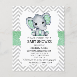 Lámina Invitación de Baby Shower con Elefante Verde de Ch