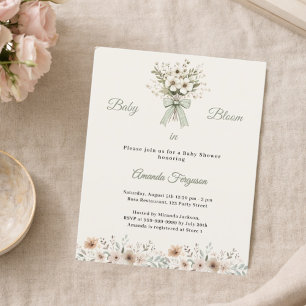 Lámina Invitación de baby shower con florales neutros y f
