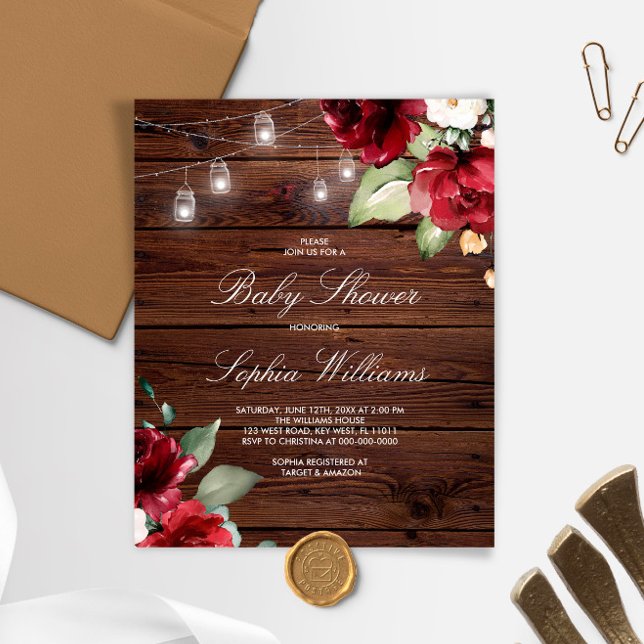 Lámina Invitación de Baby Shower con Flores de Rosa Roja  (Subido por el creador)