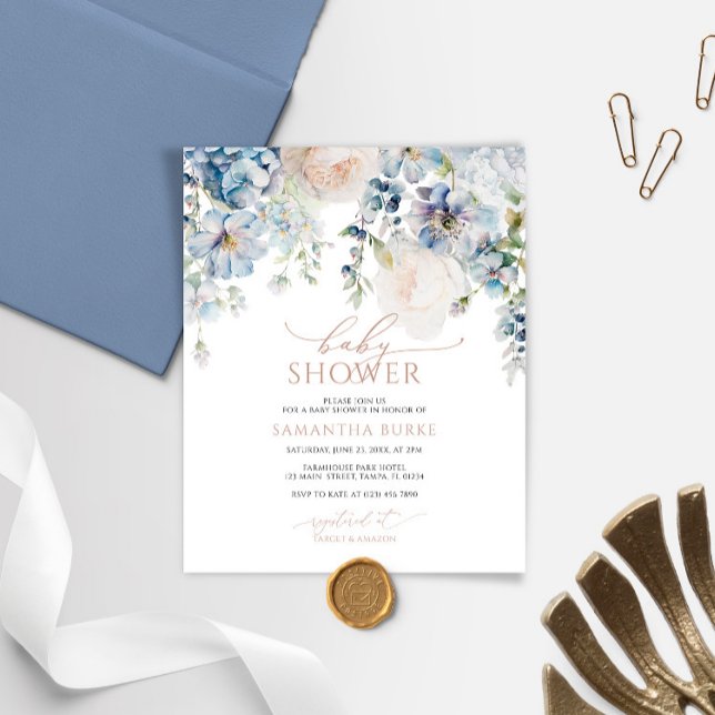 Lámina Invitación de Baby Shower con Hortensias Azules y  (Subido por el creador)