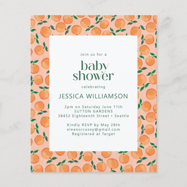 Lámina Invitación de Baby Shower de Acuarela de Frutas de (Anverso)