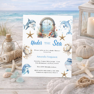 Lámina Invitación de Baby Shower de animales del océano b