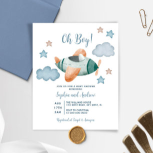 Lámina Invitación de Baby Shower de Avión Presupuesto Sub