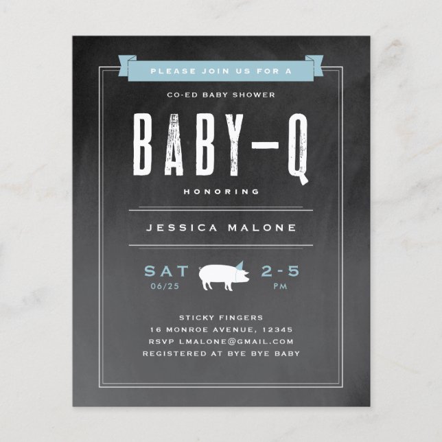 Lámina Invitación de baby shower de BBQ para bebé azul (Anverso)