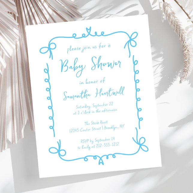 Lámina Invitación de Baby Shower de Budget Sky Blue Handw (Subido por el creador)