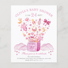 Lámina Invitación de Baby Shower de caja sorpresa rosa