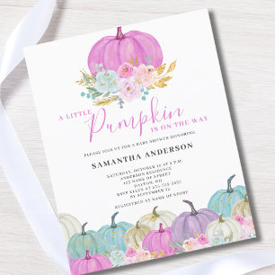 Lámina Invitación de baby shower de calabaza pequeña rosa
