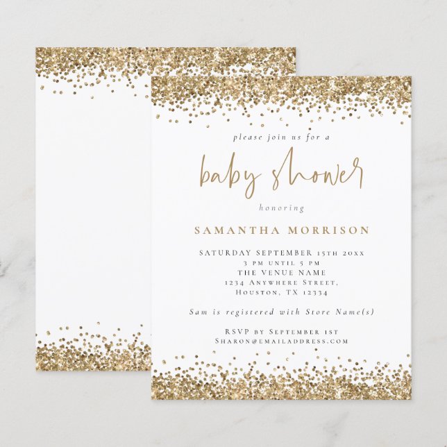 Lámina Invitación de Baby Shower de Chica Purpurina de or (Anverso / Reverso)