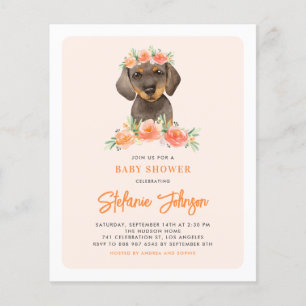 Lámina Invitación de Baby Shower de Dachshund y Peach Flo