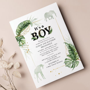 Lámina Invitación de Baby Shower de Elefante Jirafa Safar