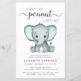 Lámina Invitación de Baby Shower de Elefante Verde Menta 