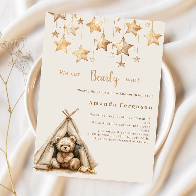 Lámina Invitación de Baby Shower de estrellas de oso de p (Subido por el creador)