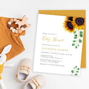 Lámina Invitación de baby shower de eucalipto y girasol e
