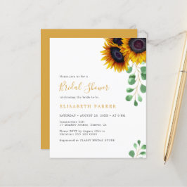 Lámina Invitación de baby shower de girasoles y eucalipto