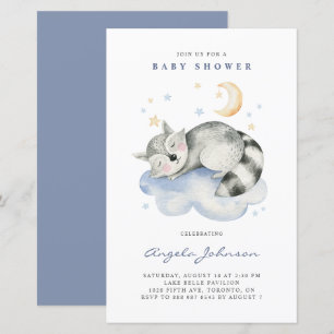 Lámina Invitación de baby shower de mapache durmiendo con