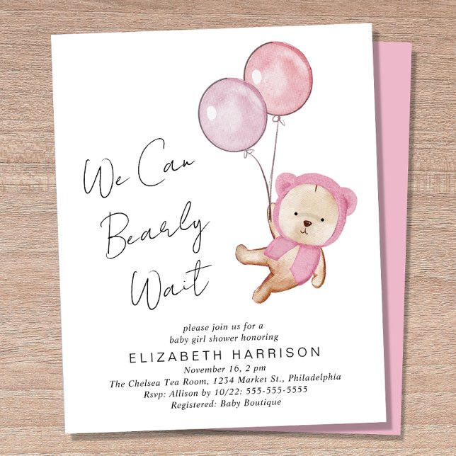 Lámina Invitación de Baby Shower de niña Boho Teddy Bear (Subido por el creador)