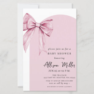 Lámina invitación de baby shower de niña con lazo rosa co