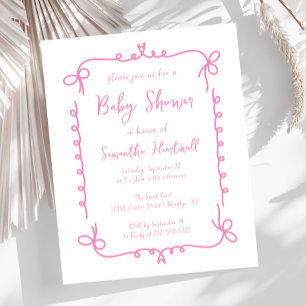 Lámina Invitación de Baby Shower de Niña Rosa Manuscrita