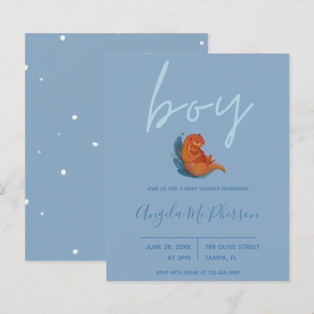 Lámina Invitación de baby shower de nutria acuarela Presu (Anverso / Reverso)