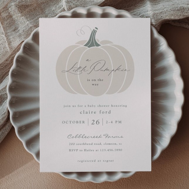 Lámina Invitación de Baby Shower de Otoño de Calabaza Bla (Elegant White Little Pumpkin Fall Winter Budget Baby Shower Invitations.)