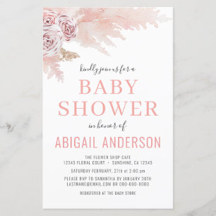 Lámina Invitación de Baby Shower de Pampas Grass Boho Eco