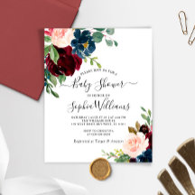 Invitación de Baby Shower de Presupuesto Burdeos y