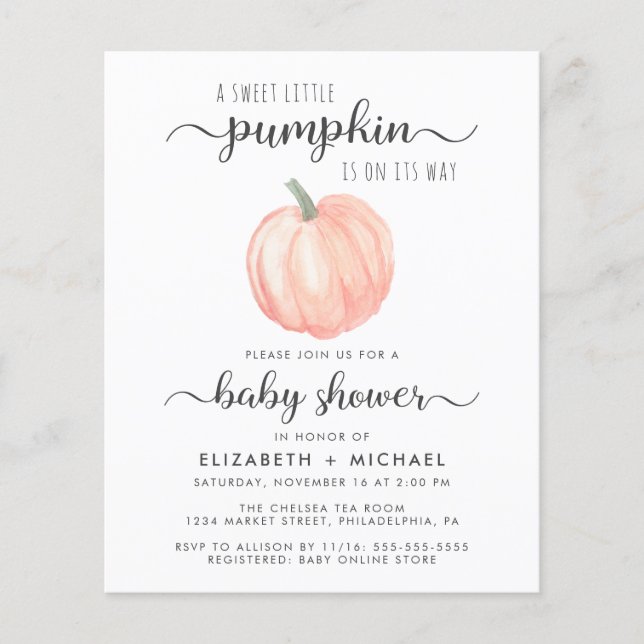 Lámina Invitación de Baby Shower de pumpkin Watercolor Pa (Anverso)