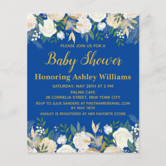 Lámina Invitación de Baby Shower de Royal Blue Boy Gold (Anverso)