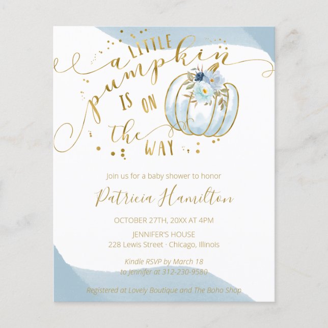 Lámina Invitación de Baby Shower de un pequeño chico de p (Anverso)