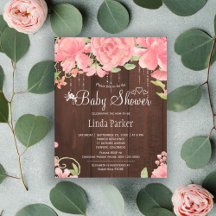 Invitación de baby shower económica de madera flor